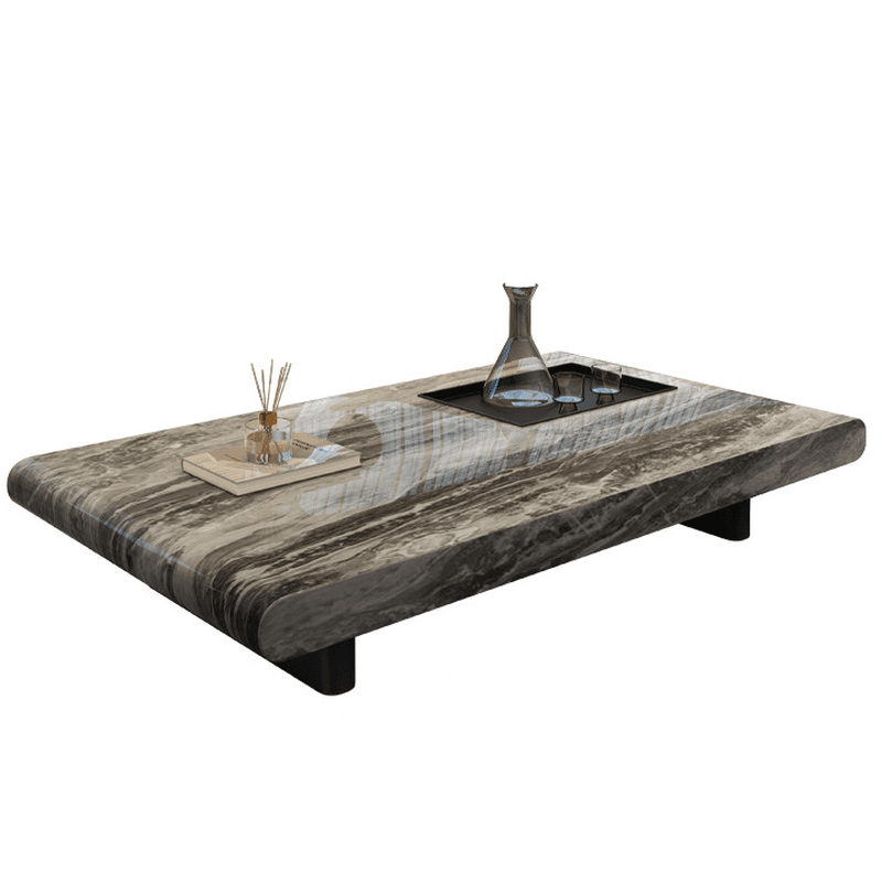 Elegant Marble Stone Twin Support Coffee Table with Rectangular Shape