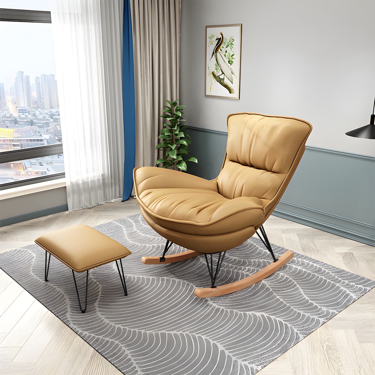 Contemporary Rocking Chair Solid Wood Rocker Chair with Seat Cushion