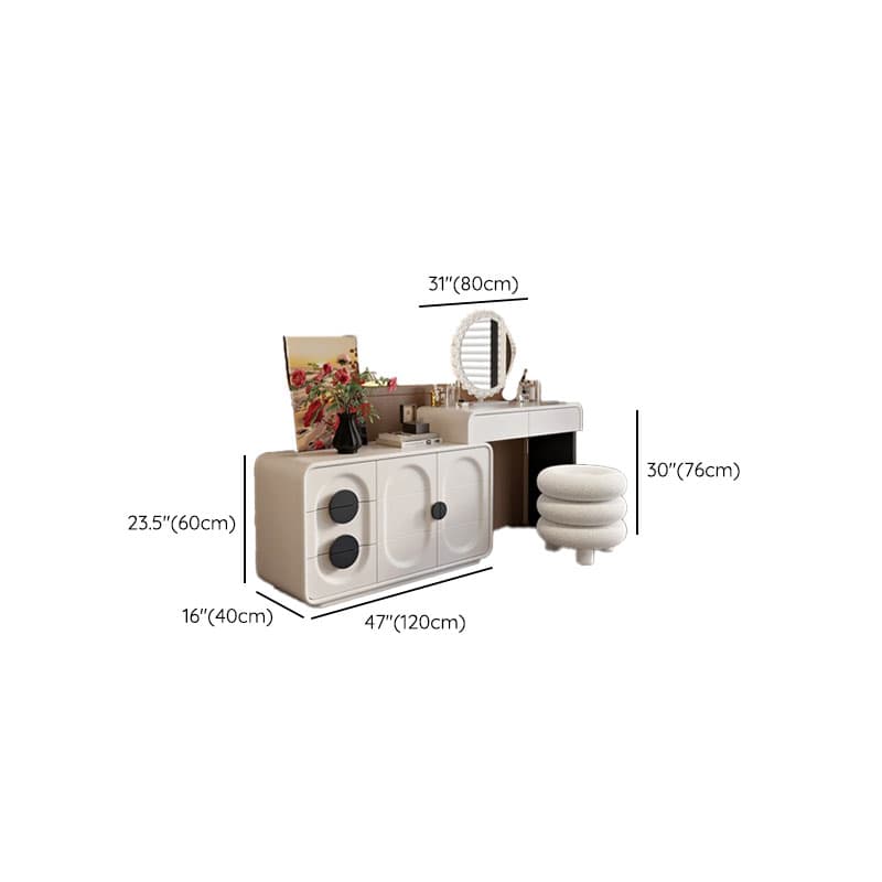 Modish Large/Standard Vanity Set with Lumber Table Top, White Seating, 5 Drawers, Light Up Mirror, and Chair - image 19