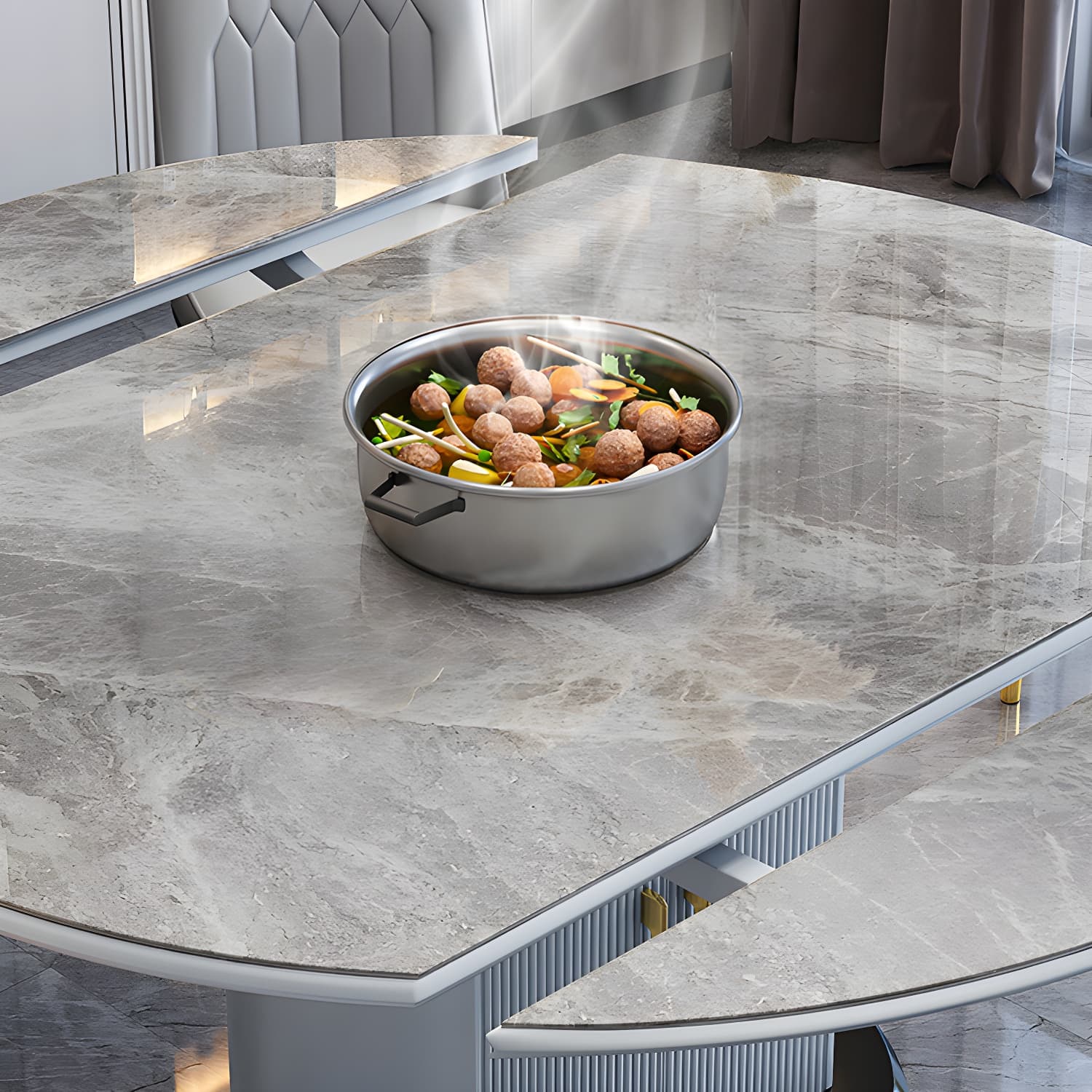 Slate Round Dining Table Set with Extending Leaf - Modern Wood Kitchen & Dining Room Furniture - image 5