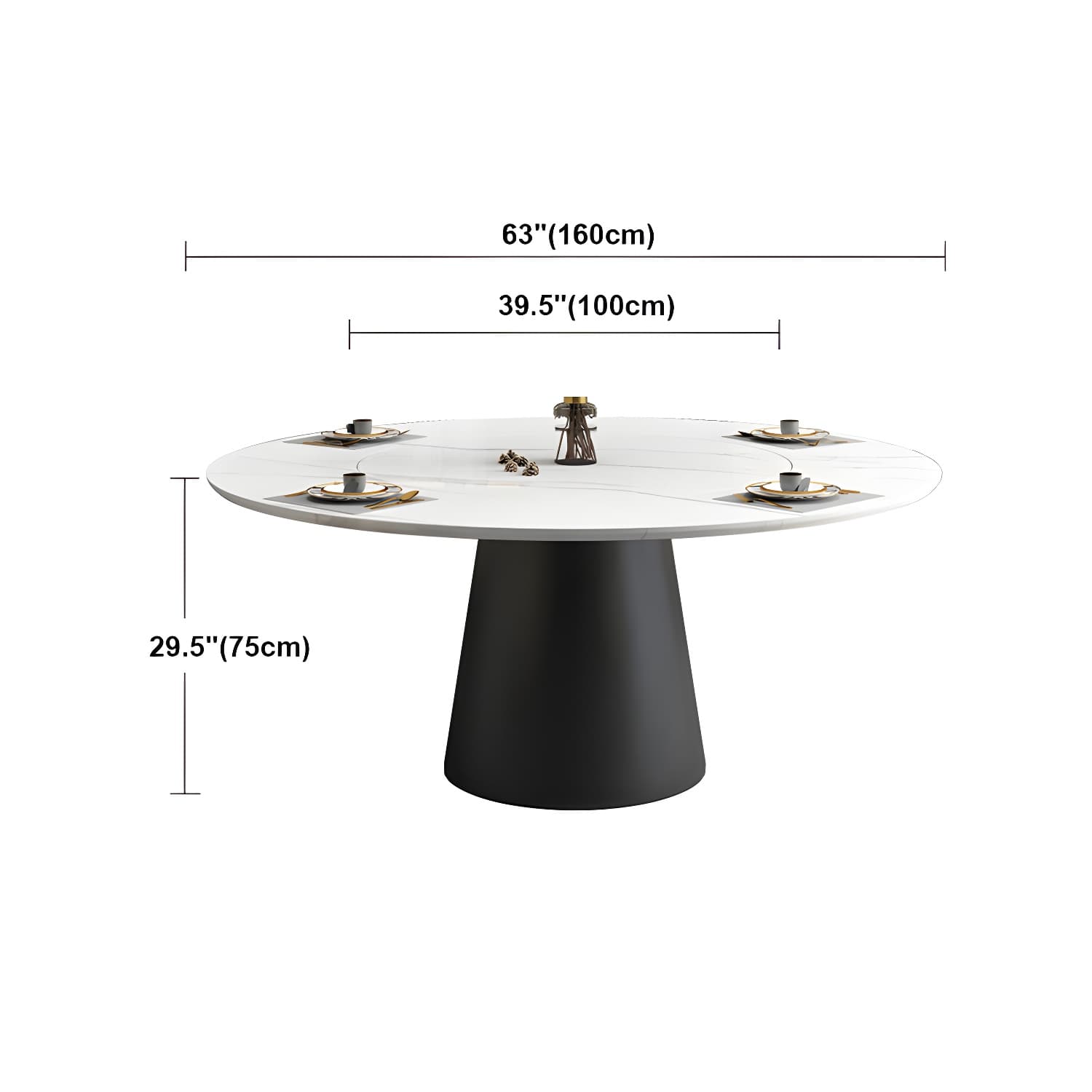 Modern Round Dining Table White and Black Metal Base Convertible Dining Table - image 20
