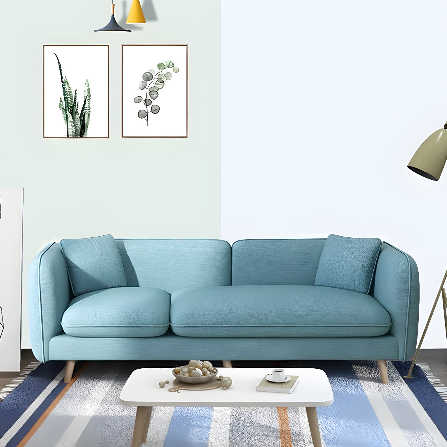 Modern Linen Tuxedo Arm Standard Sofa with Bolster Pillows for Living Room - image 13