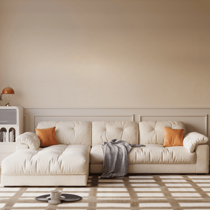 L-Shape Velvet Sofa Chaise with Button-tufted Upholstery