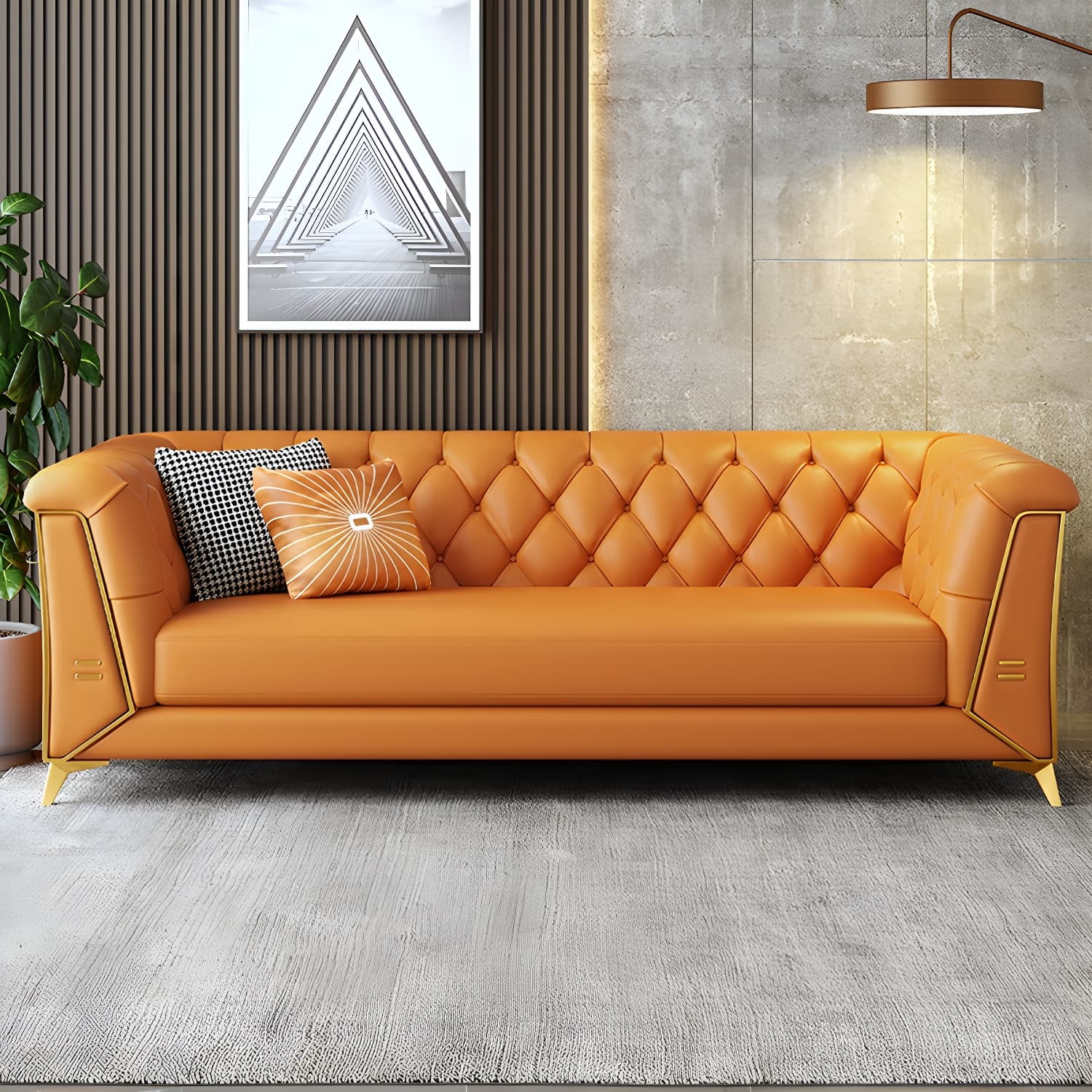 Glam Wood Frame Standard Sofa with Tuxedo Arms in Solid Color - image 7