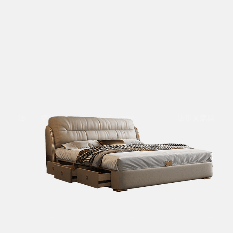 Cream Solid Color Storage Included/Panel Bed with 3 Storage Boxes for Bedroom - image 4