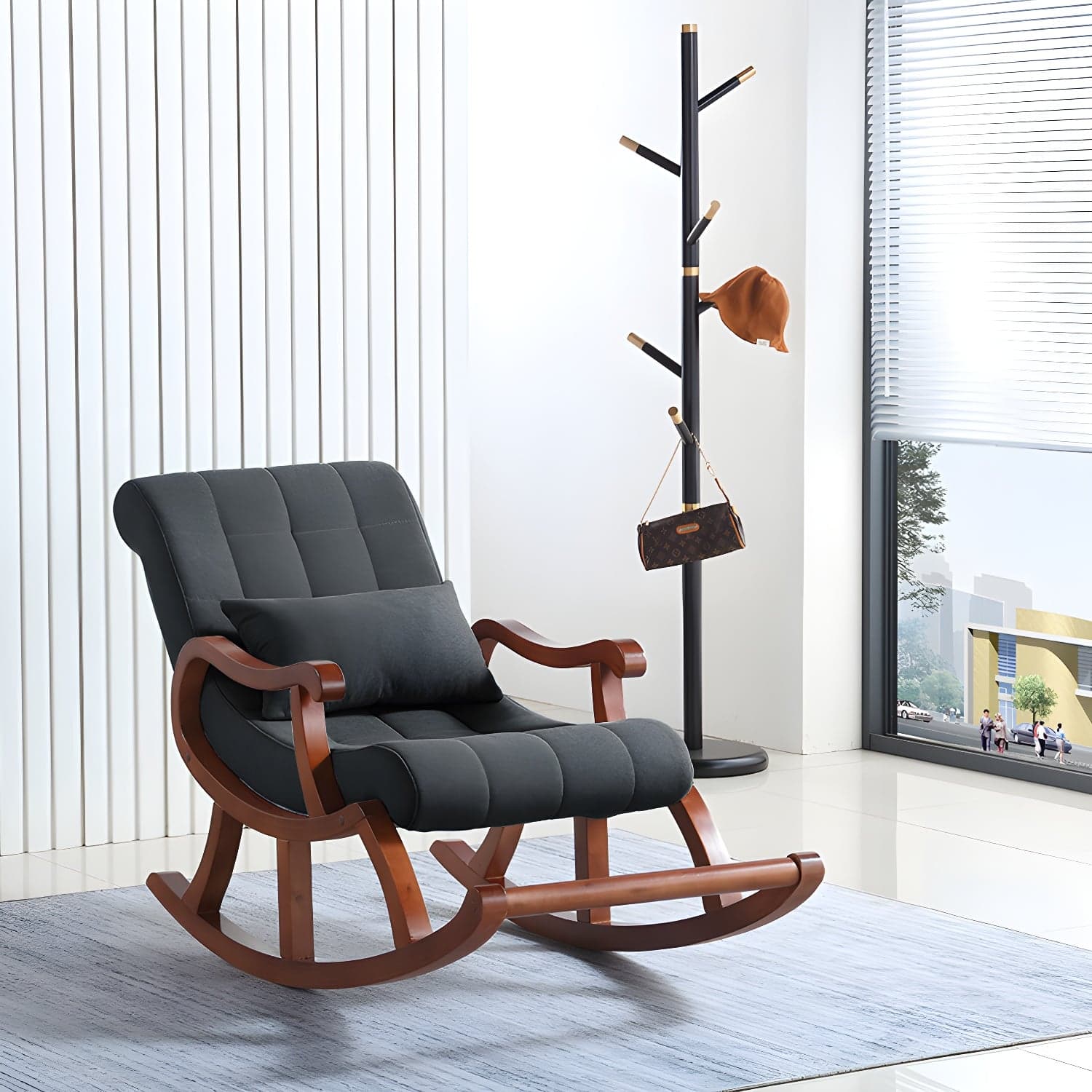 Mid Century Modern Rocking Chair Suede Reclining Rocking Accent Chair with Seat Cushion - image 3