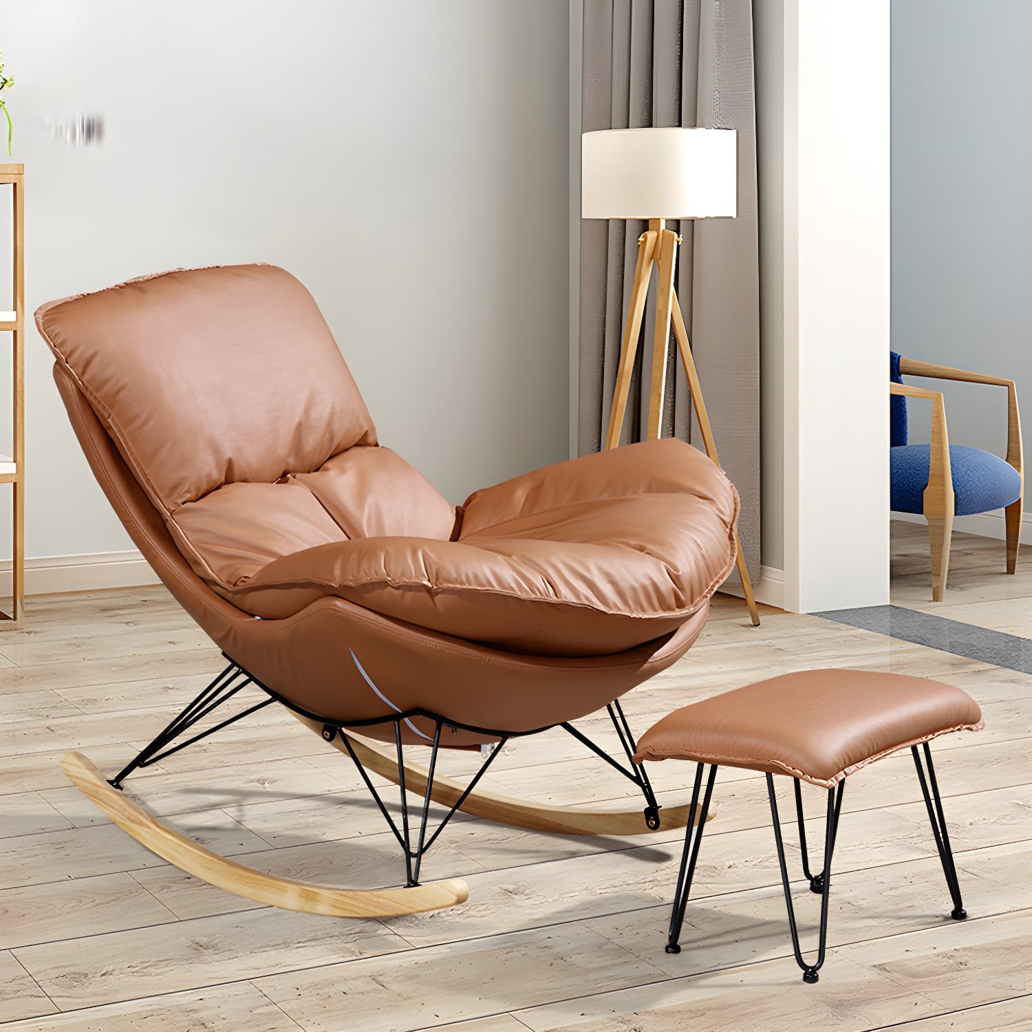 Modern Rocker Upholstered Tufted Cushions with Light Legs Glider - image 4