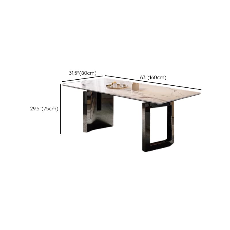 Dining Table Set with Slate Stone Top, Two-sided Pedestal, Padded Chair, Back, for 6 People/4 People in White - image 10
