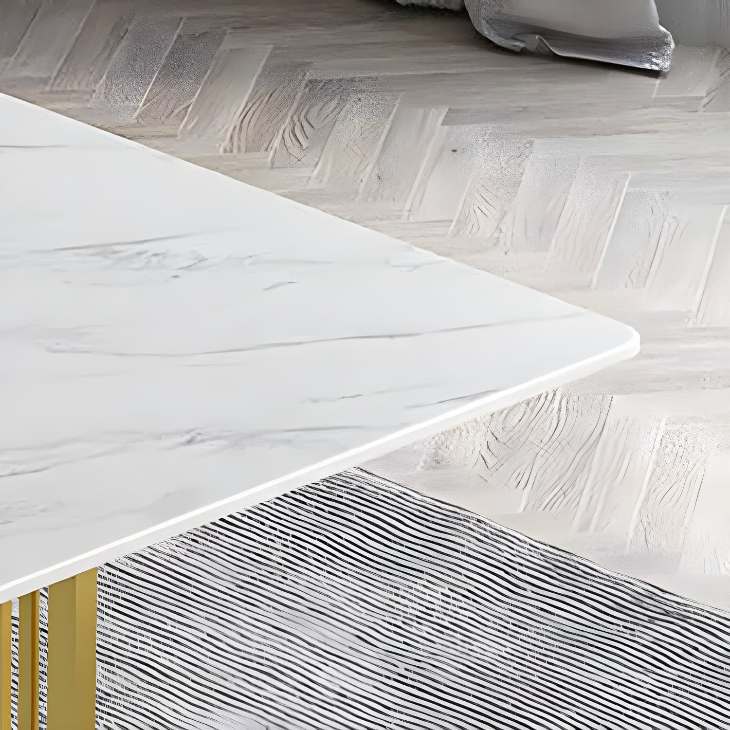 Stone Top Dining Table Contemporary Dining Table with Gold Pedestal Base - image 8