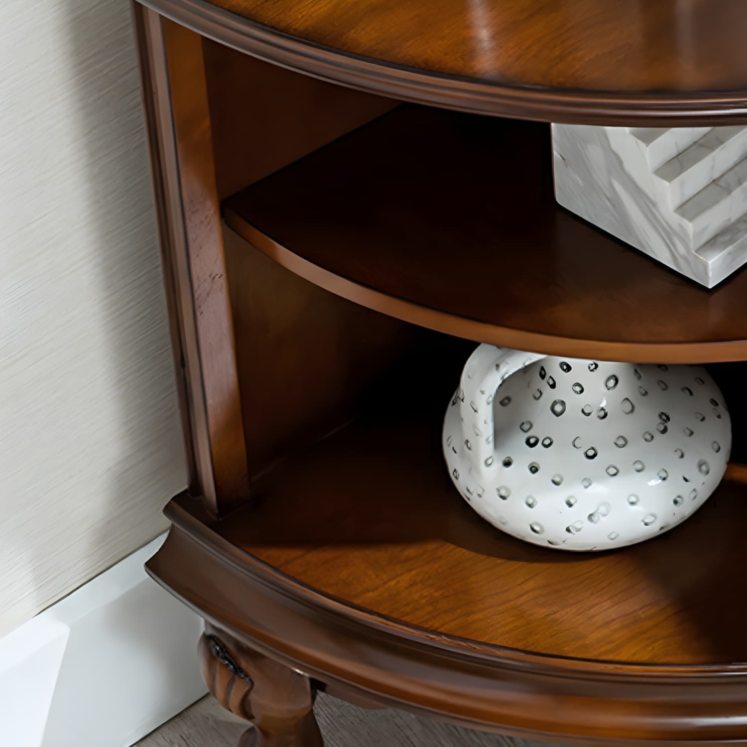 Mid-Century Modern Corner Accent Cabinet with Brown Wood Counter Top and Distressed Metal Base - image 6
