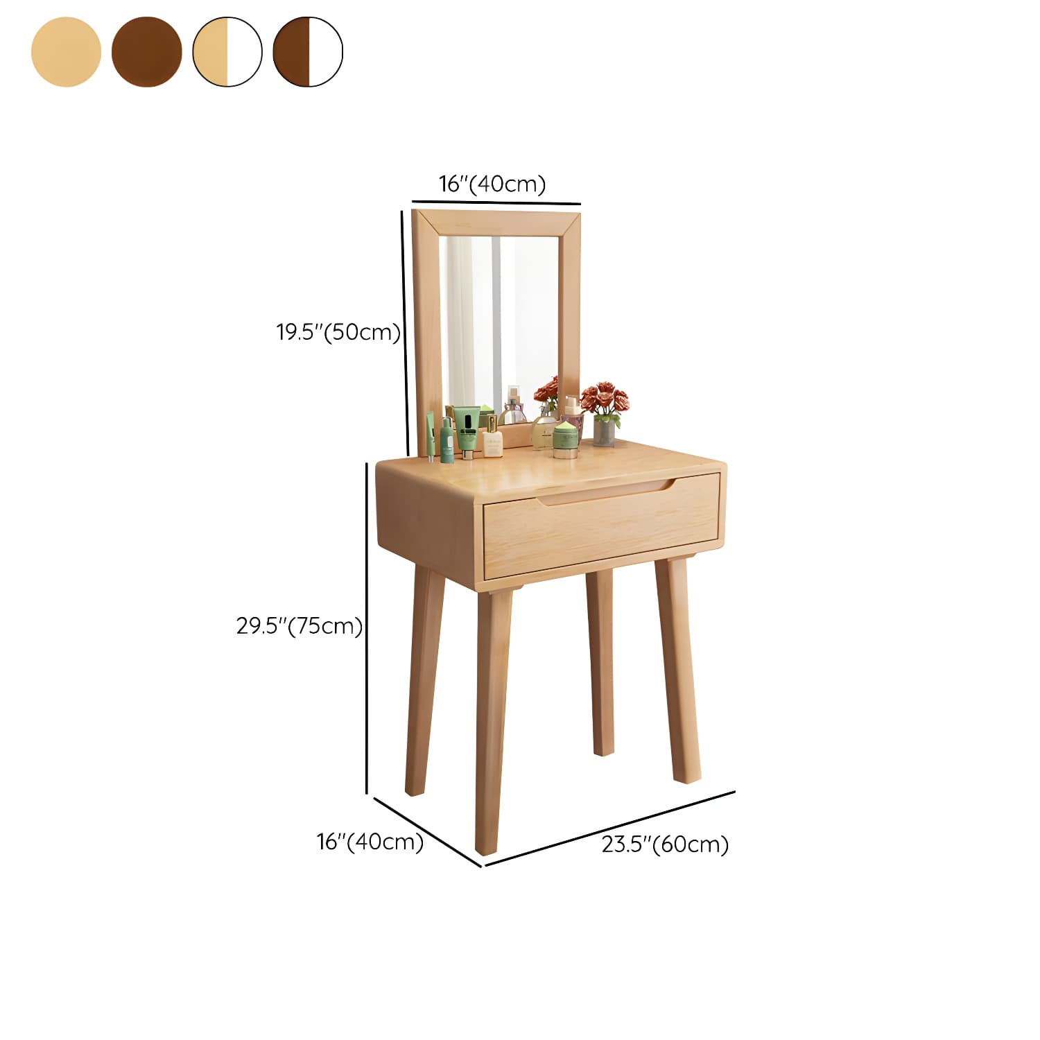 Contemporary Solid Wood Makeup Table Vanity Stool with Drawers - image 16