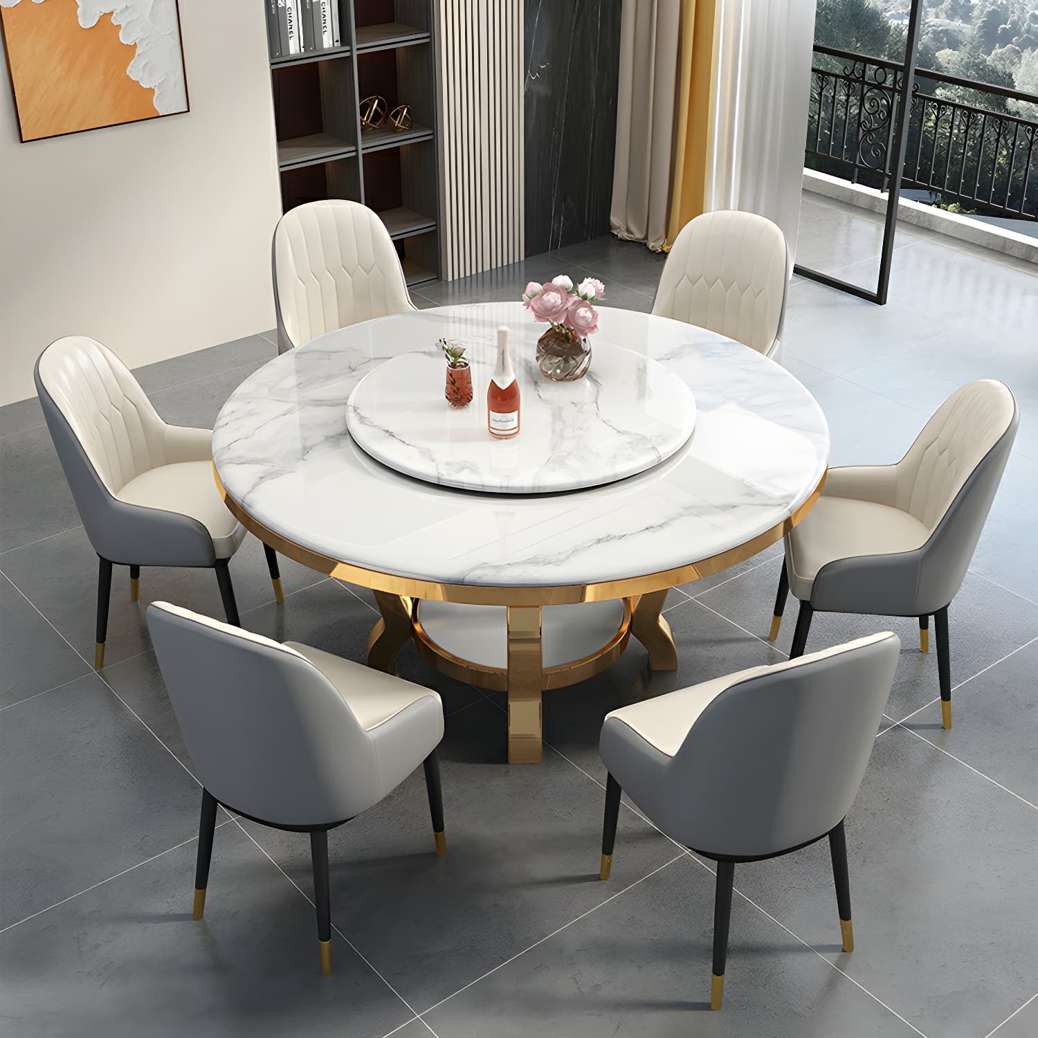 Kitchen 1/7/9/11 Pcs Dining Set with Round Dinette Table and Leather Chairs - image 3
