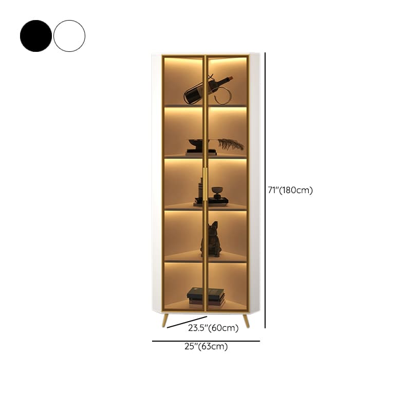 Contemporary Wood Corner Accent Cabinet with Clear Glass Doors, Metal Legs and Interior Shelves - image 30
