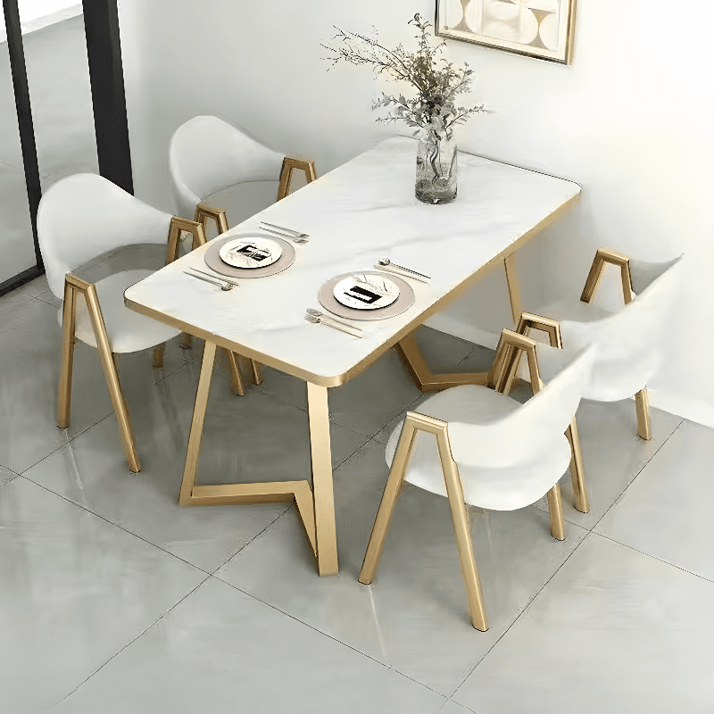 Dining Table Set in Luxurious Style with Recycled Wood Top and Sleighing Base - image 10