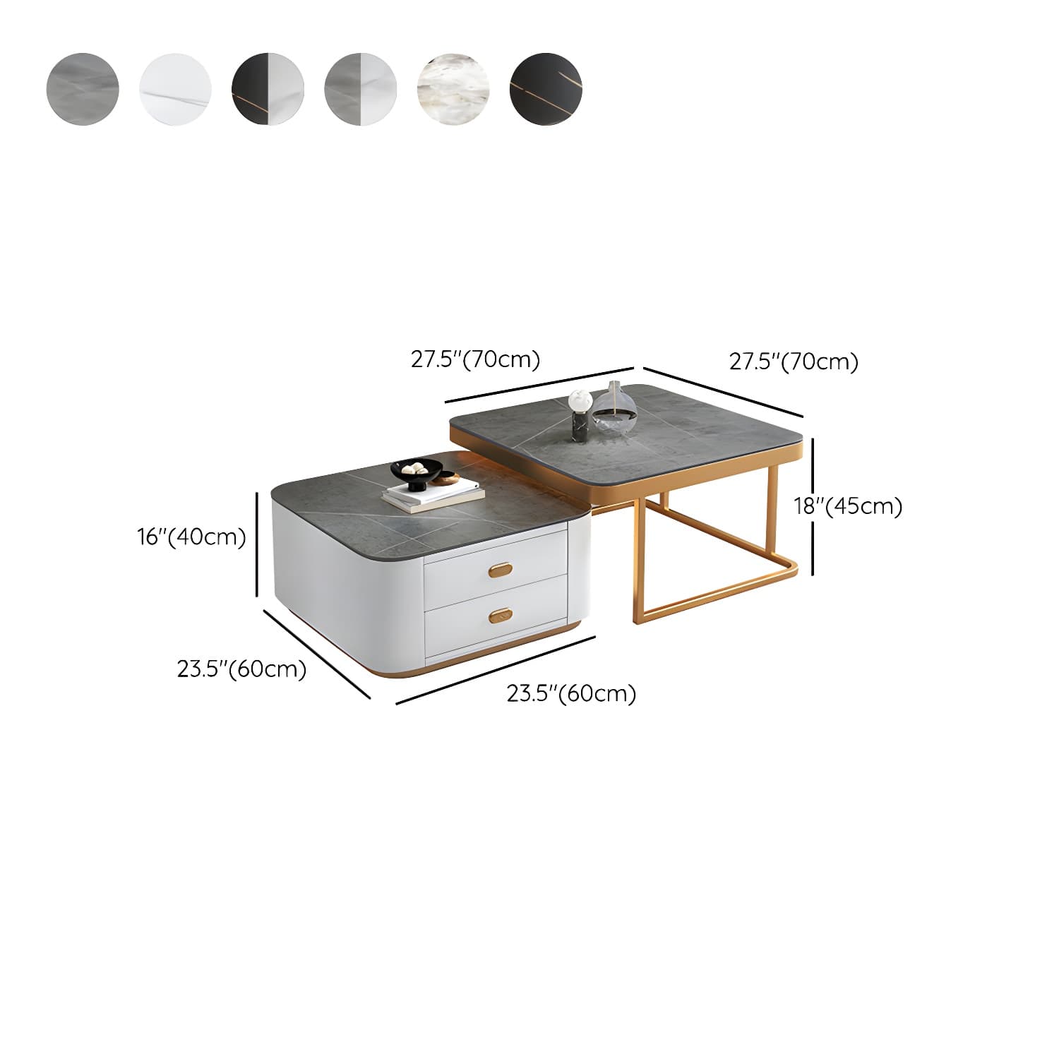 Square Coffee Table Glass Top 2 Nesting Coffee Table Set with Storage - image 24