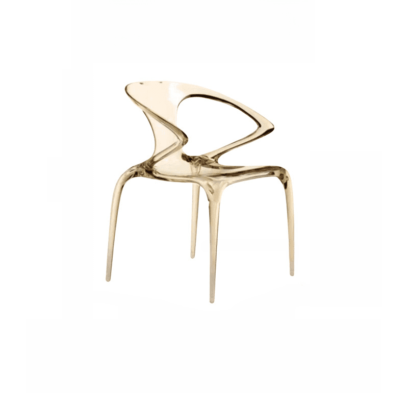 Casual Arm Chair with Uncovered Back, Armrest, and Sepia/Lime Green/Transparent Polymer Legs