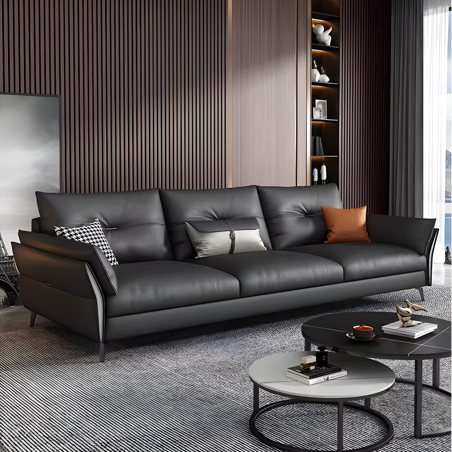 Modern Gray Tufted Sectional Sofa with Flared Arms and Wood Frame