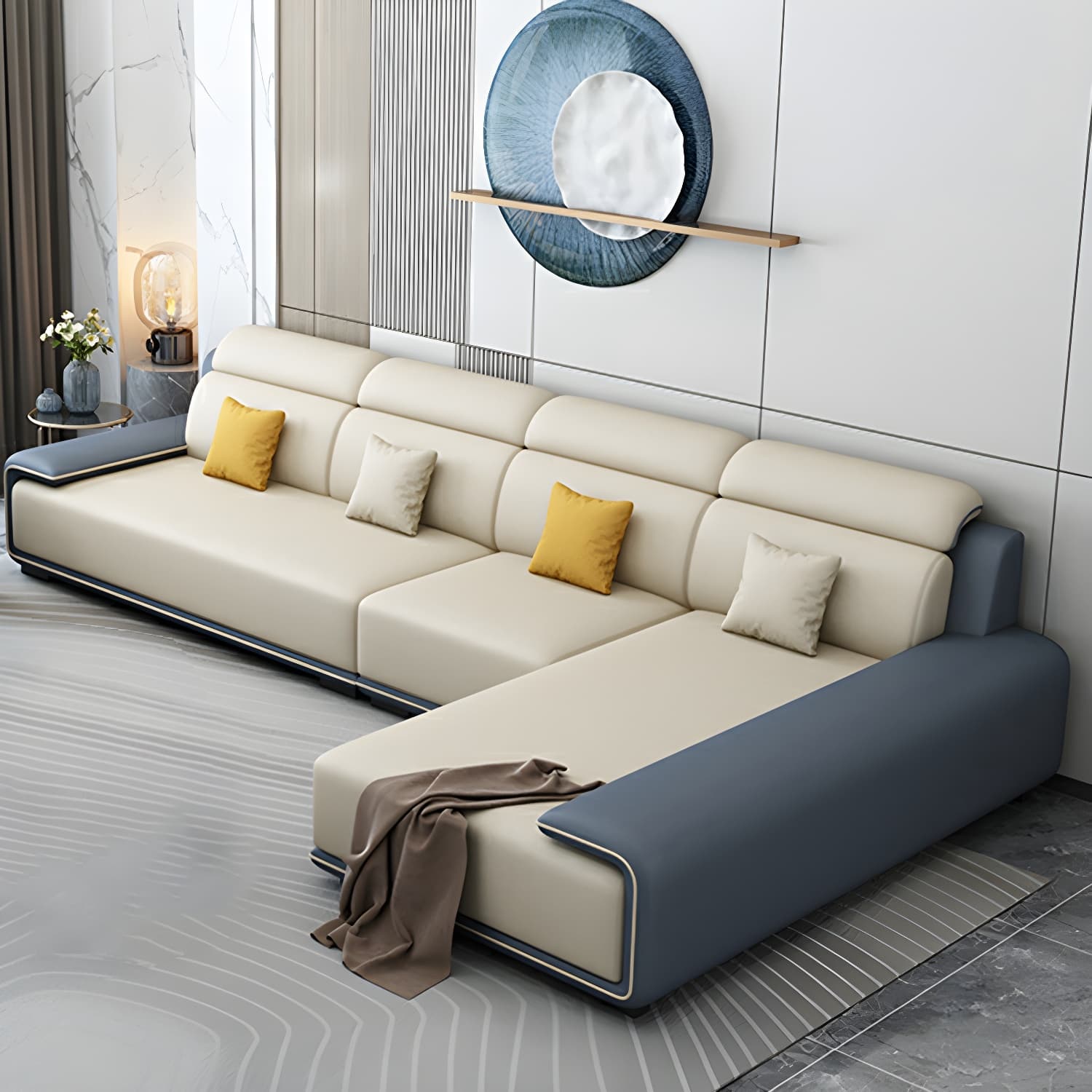 Modern L-Shape Sofa Chaise Sectional Set in Tech Cloth Features Storage and Seat for 4 - image 7