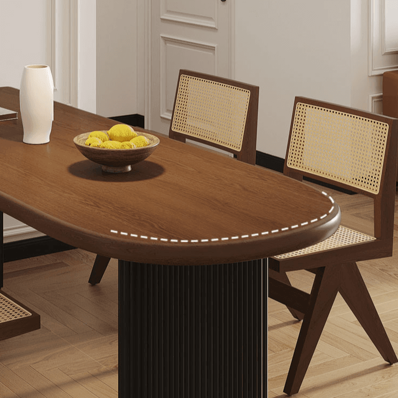 Minimalist Peninsula Dining Table Set with Wood Slab Top, Two-sided Pedestal Base, Fixed Table in Auburn - image 4