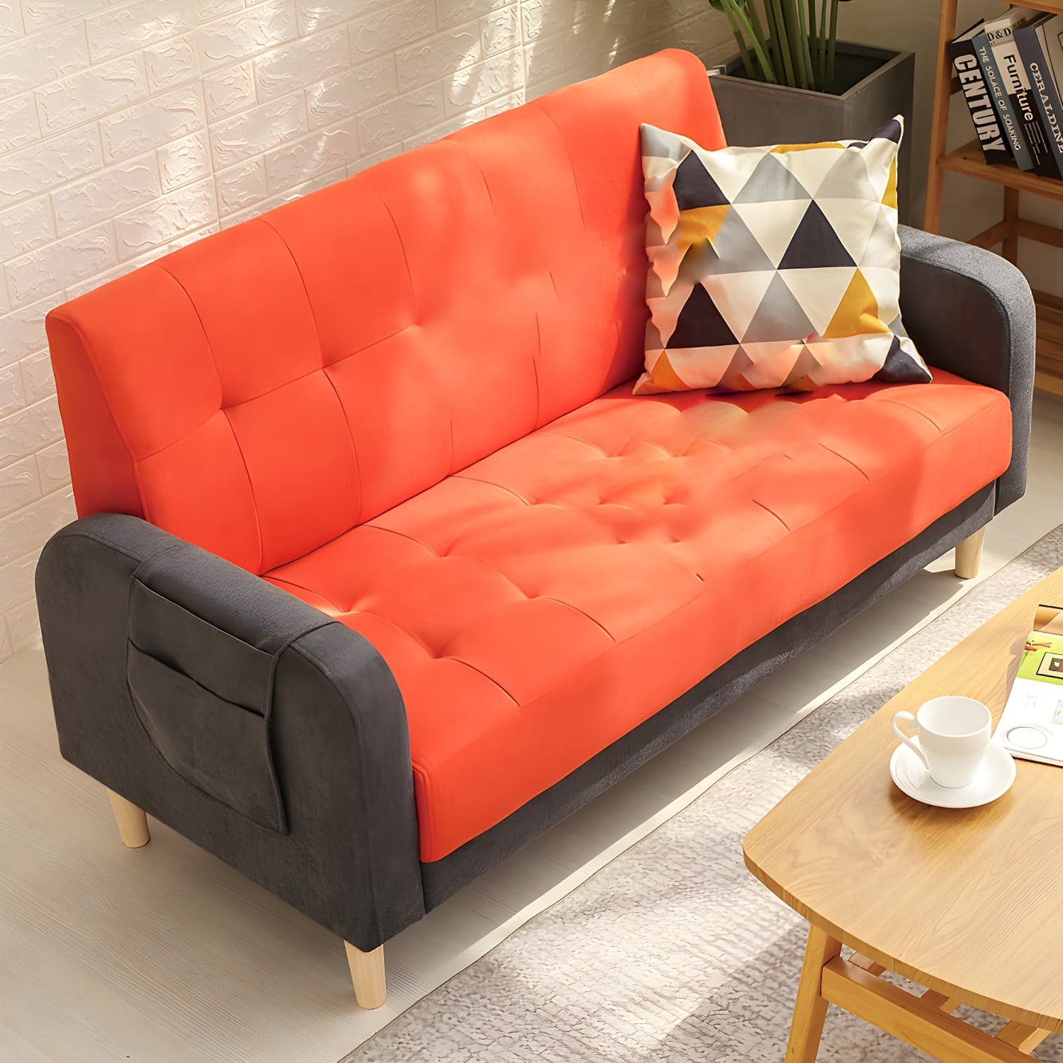 Tufted Fabric Sofa with Four Wooden Legs Square Tufted Sofa for Bonus Room - image 13
