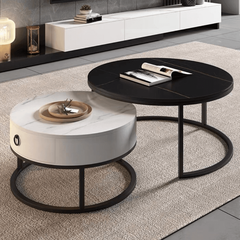 Nested Orbicular Board Game Coffee Table with Framework Base for Foyer Use - image 6