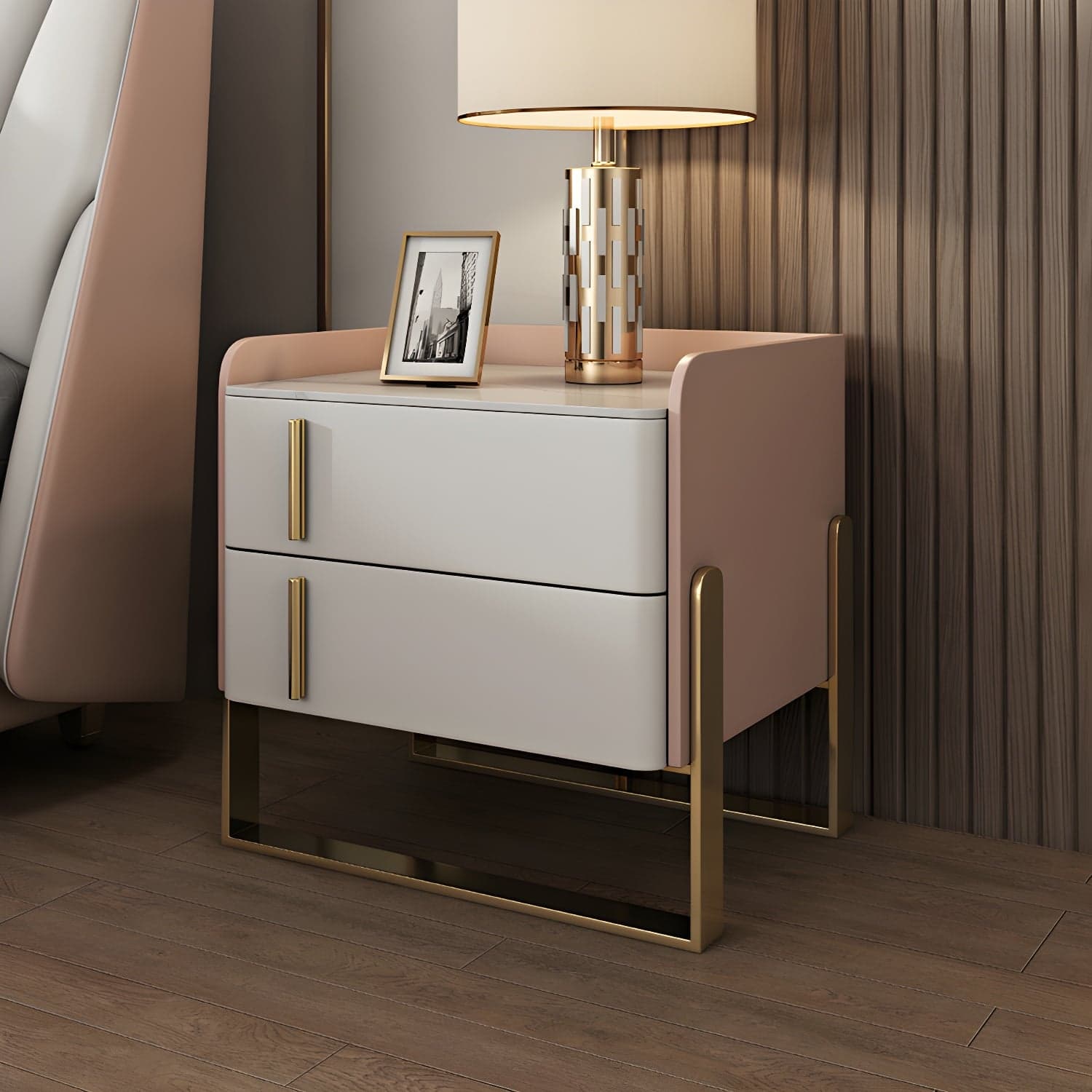 Glam Nightstand with 2 Drawer 20-inch Tall Leather Night Table - image 18