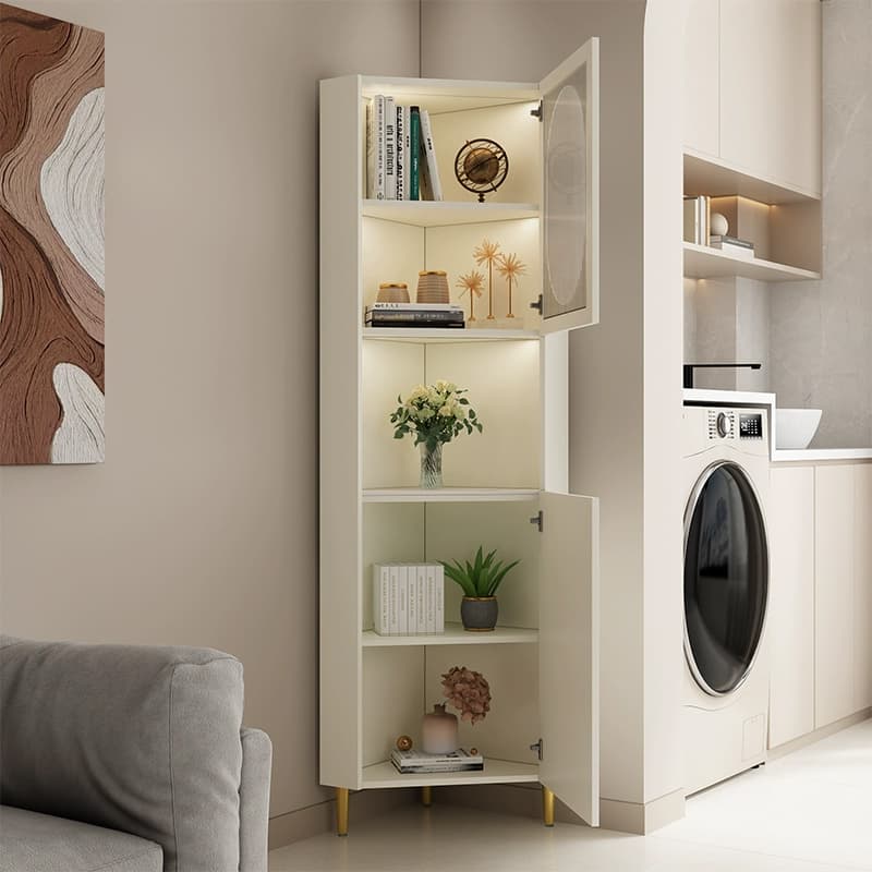 Modern Corner Accent Cabinet with Glass Doors and Exterior Shelving - image 4