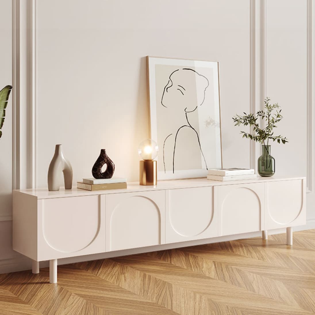 Scandinavian Cream 19.7" H TV Stand Console with Storage Cabinet - image 4