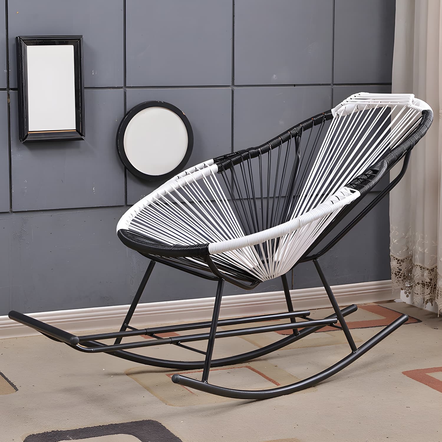 Modern Minimalist Rocker Chair Metal Frame Spindle Rocker Chair for Home - image 8