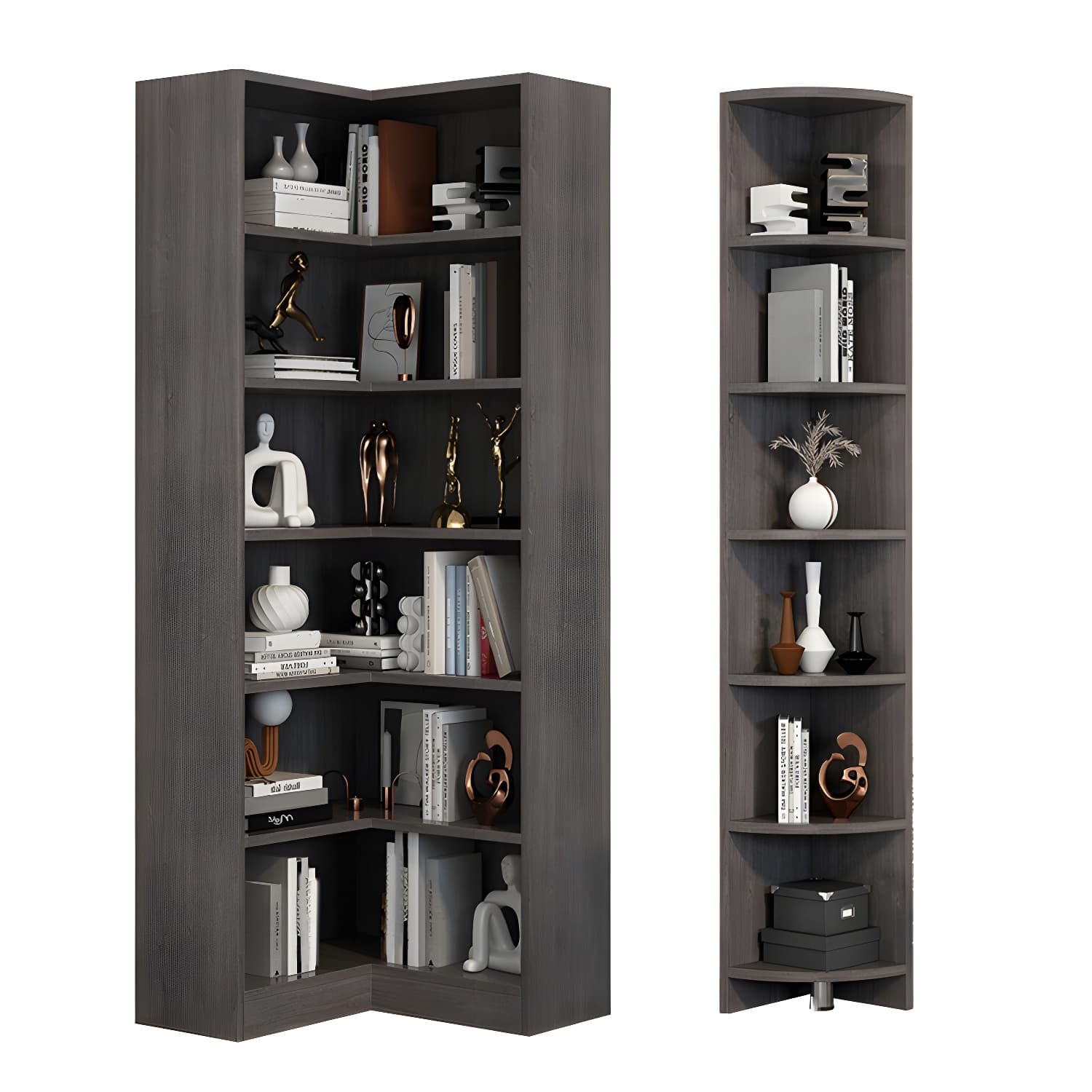Corner Modern Accent Chest with Wood Counter Top and 6 Open Shelves without Drawers - image 9