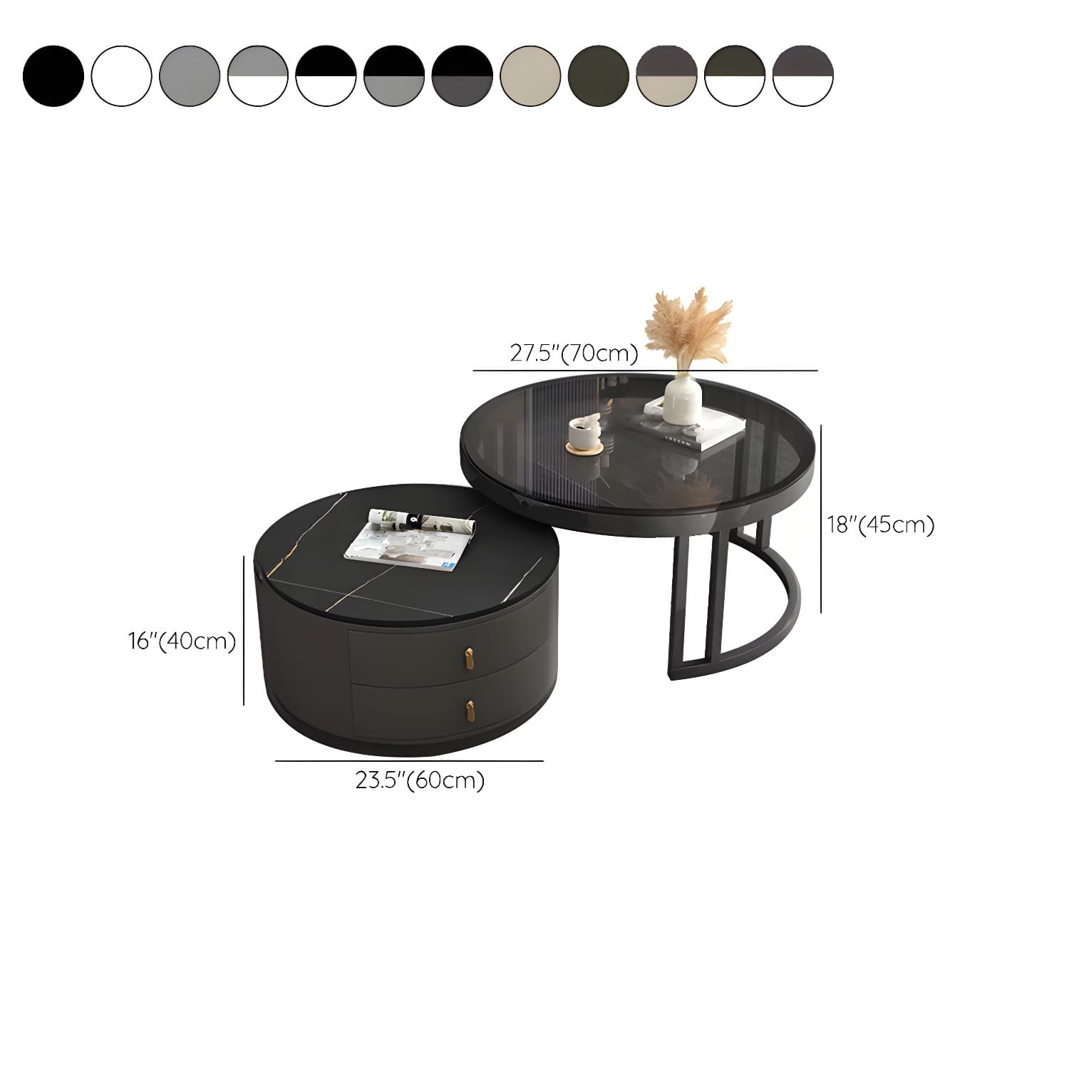Round Nesting Coffee Table Set Frame Modern Storage Coffee Table - image 22