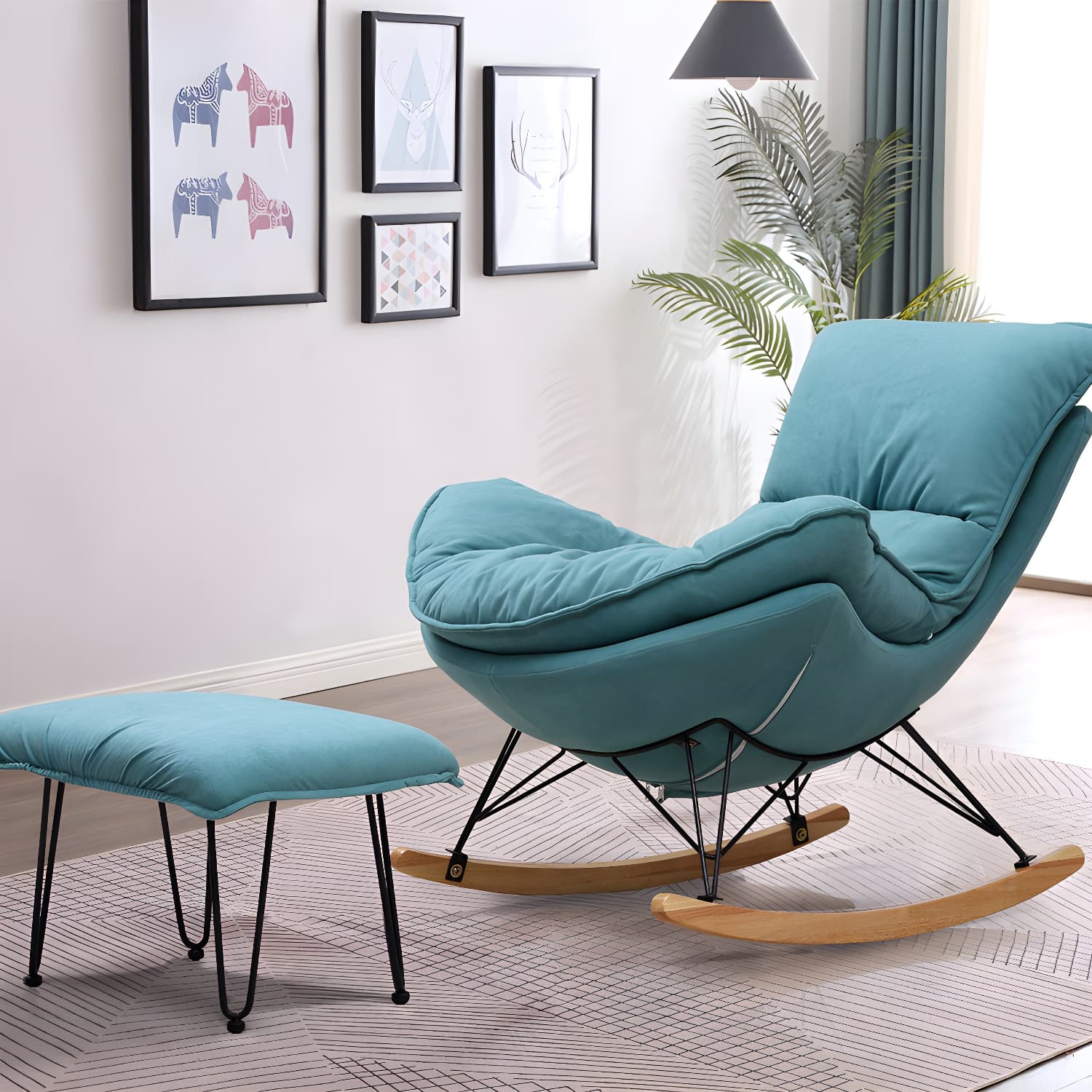 Modern Style Rocker Chair Metal Frame Spindle Cushions Rocker Chair with Ottoman - image 15