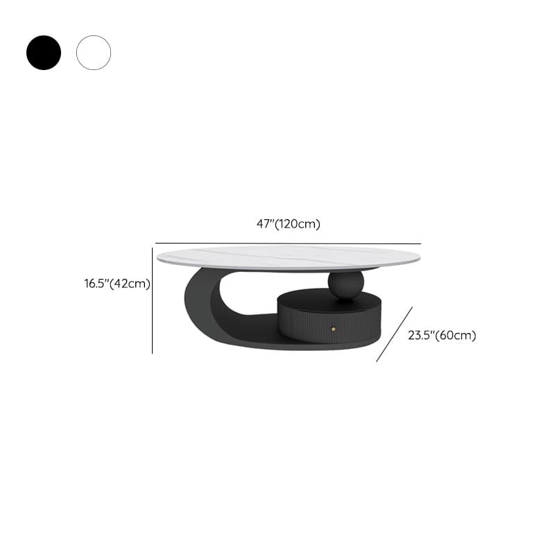 Oval White Stone Modern Coffee Table with Metal Abstract Base - image 16