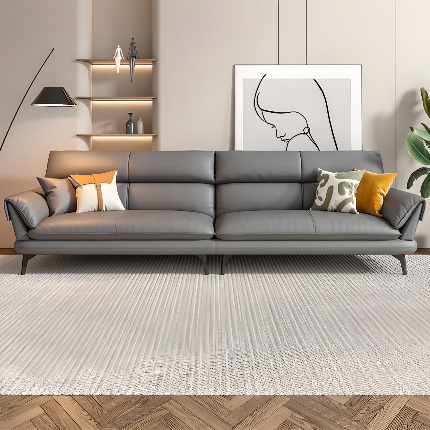Modern Gray Tech Cloth Sectional with Flared Arms and Cushion Back