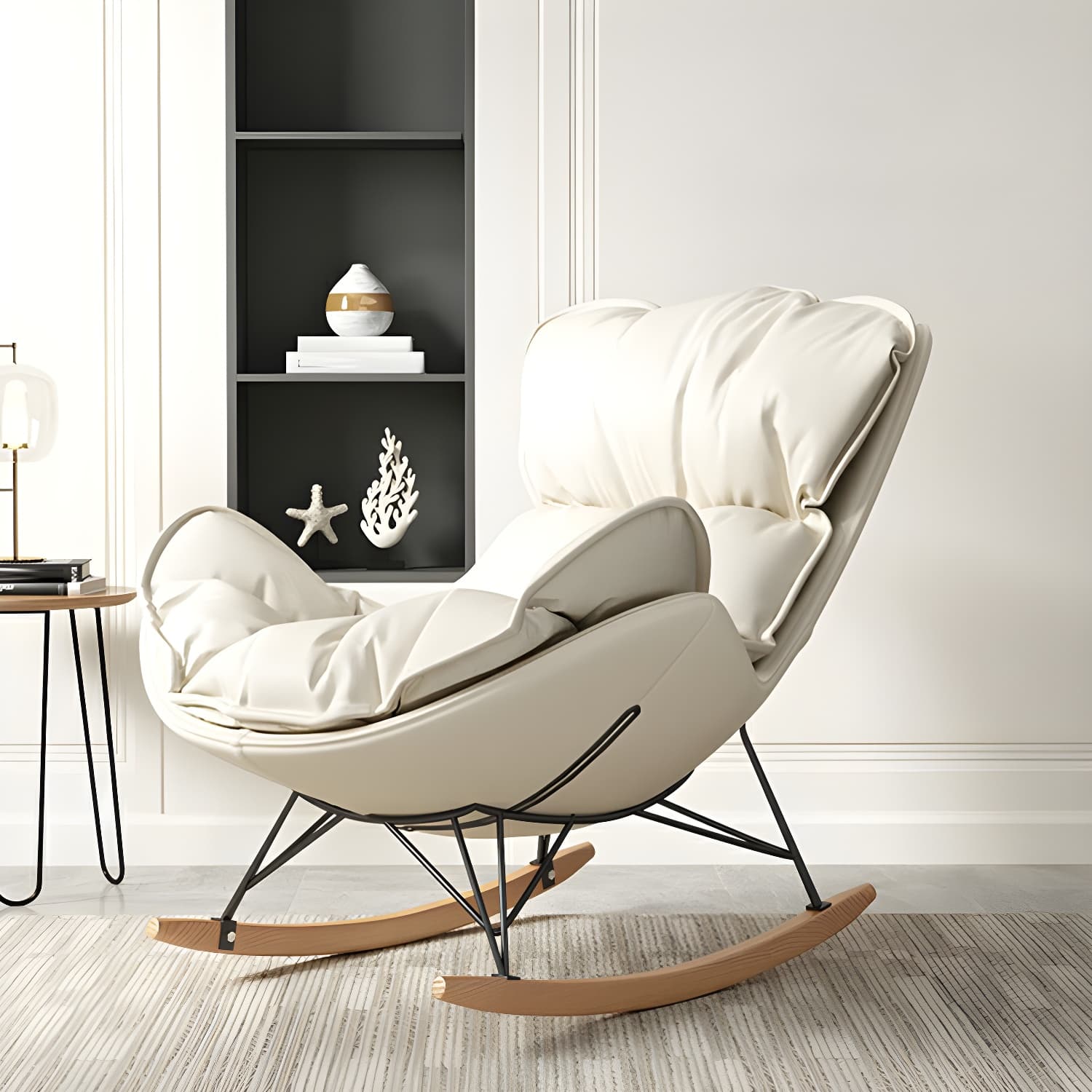 Stylish and Modern Upholstered Rocking Chair with Natural Wood Legs - image 10
