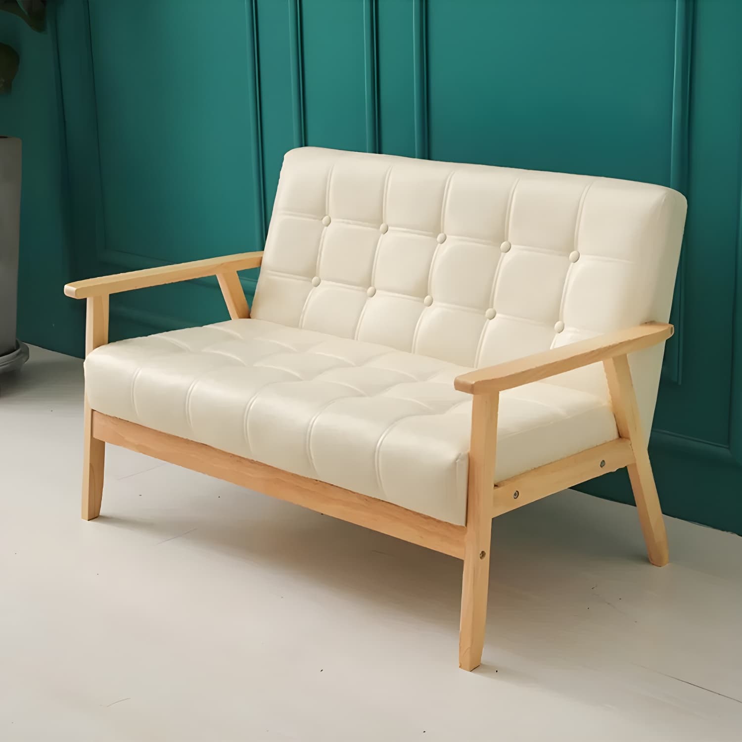 Modern Small Size Leather Sofa with Tufted Back in Solid Color