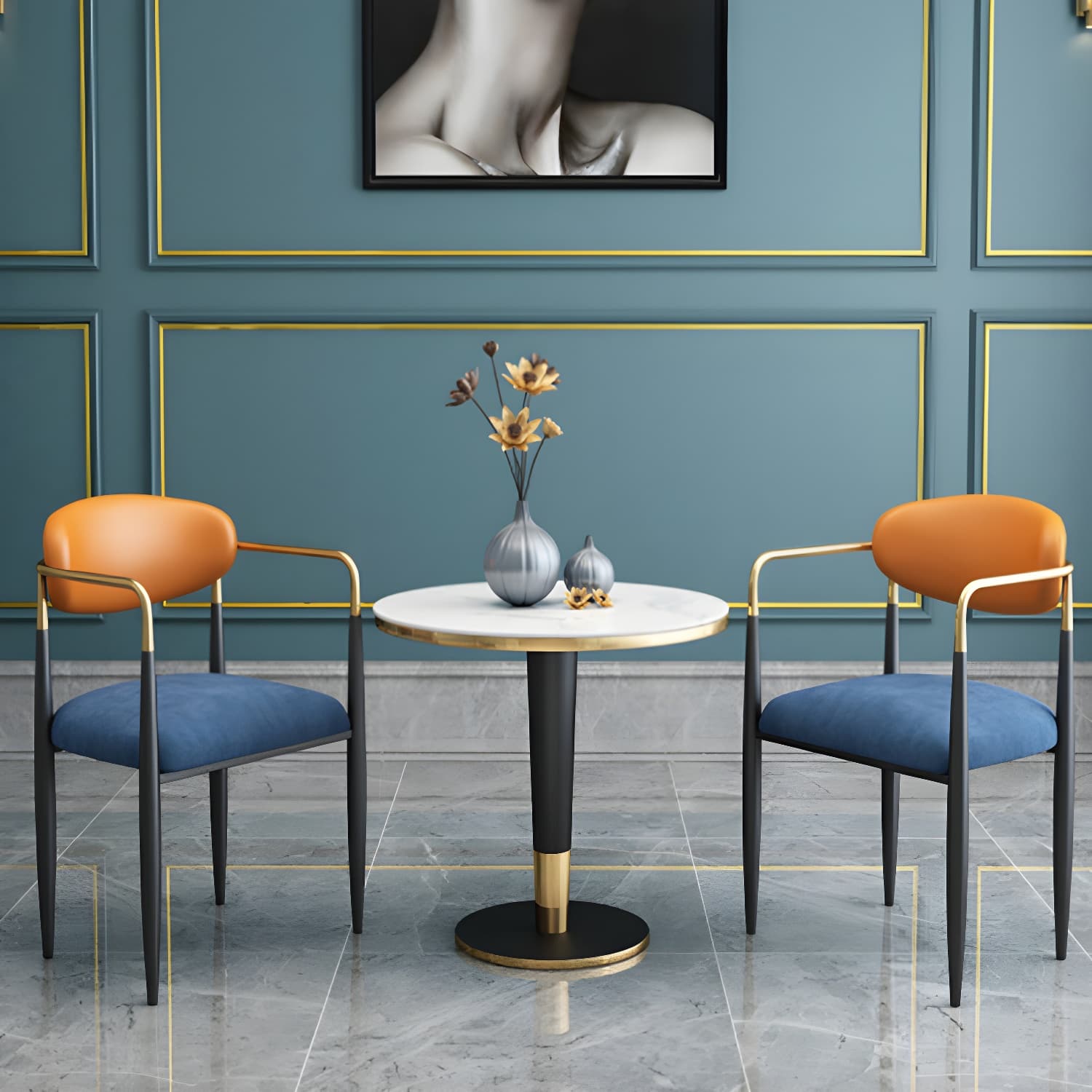 Upholstered Dining Chair Glam Style Open Back Dining Armchair for Indoor - image 14