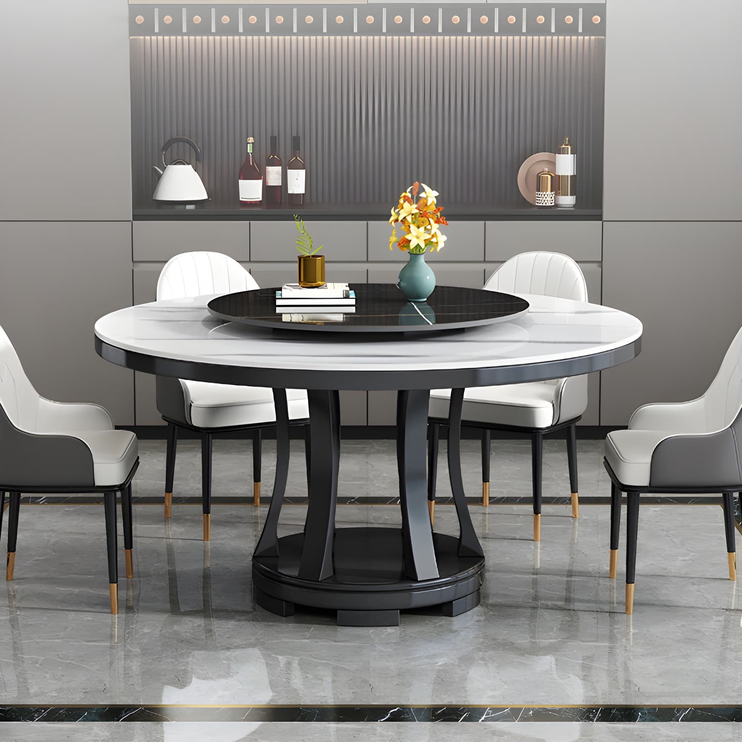 Modern Rubberwood Home Table Round Pedestal Convertible Dining Table - image 4