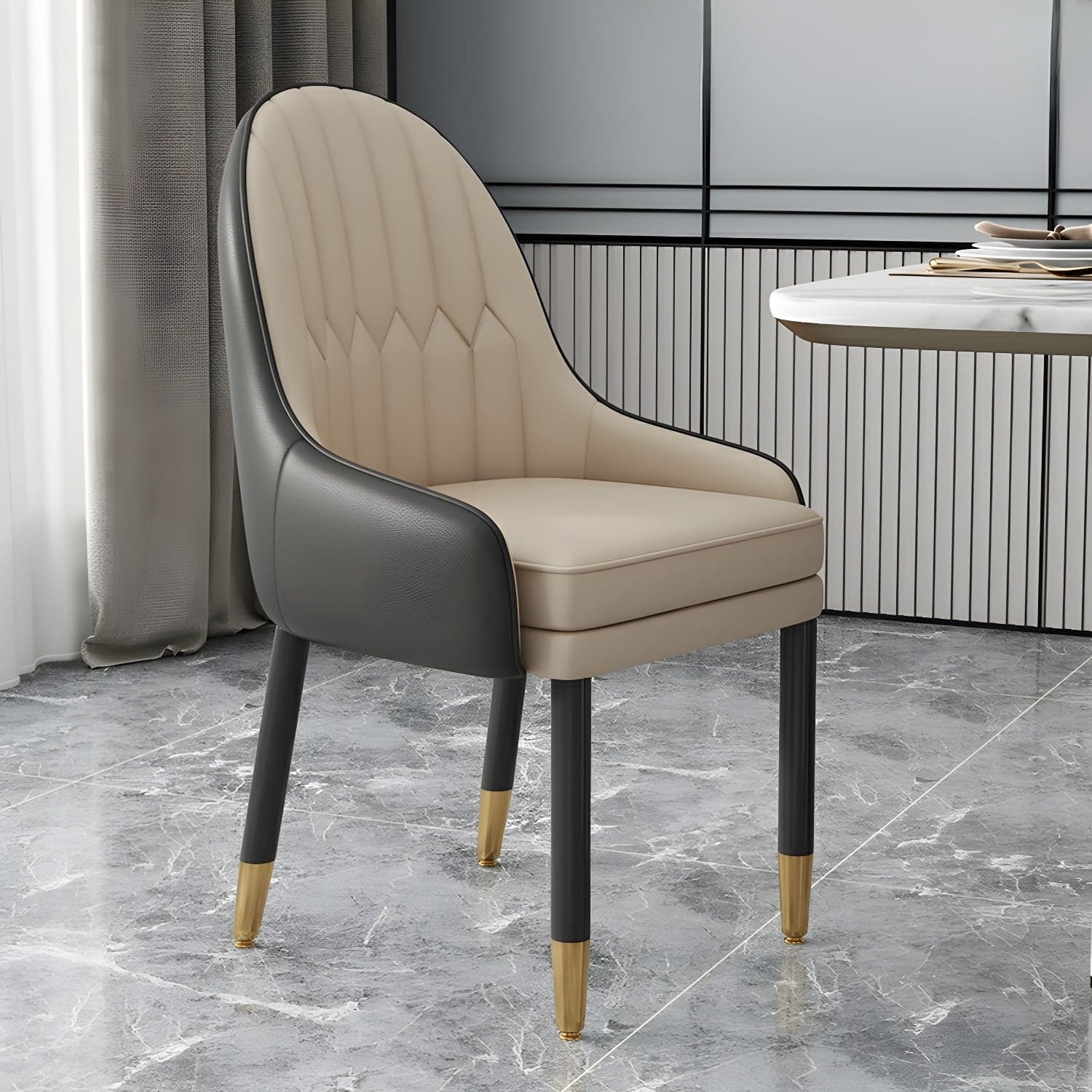 Elegant Glam Faux Leather Dining Chair with Solid Back for Kitchen & Dining - image 15