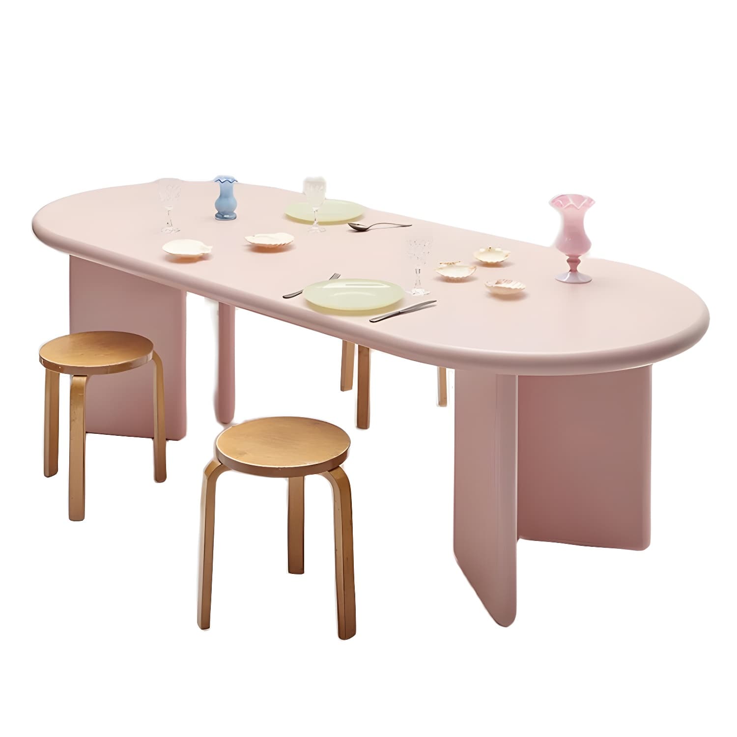 Modern Style Dining Table Oval Solid Wood Dining Table with Double Pedestal Base - image 10
