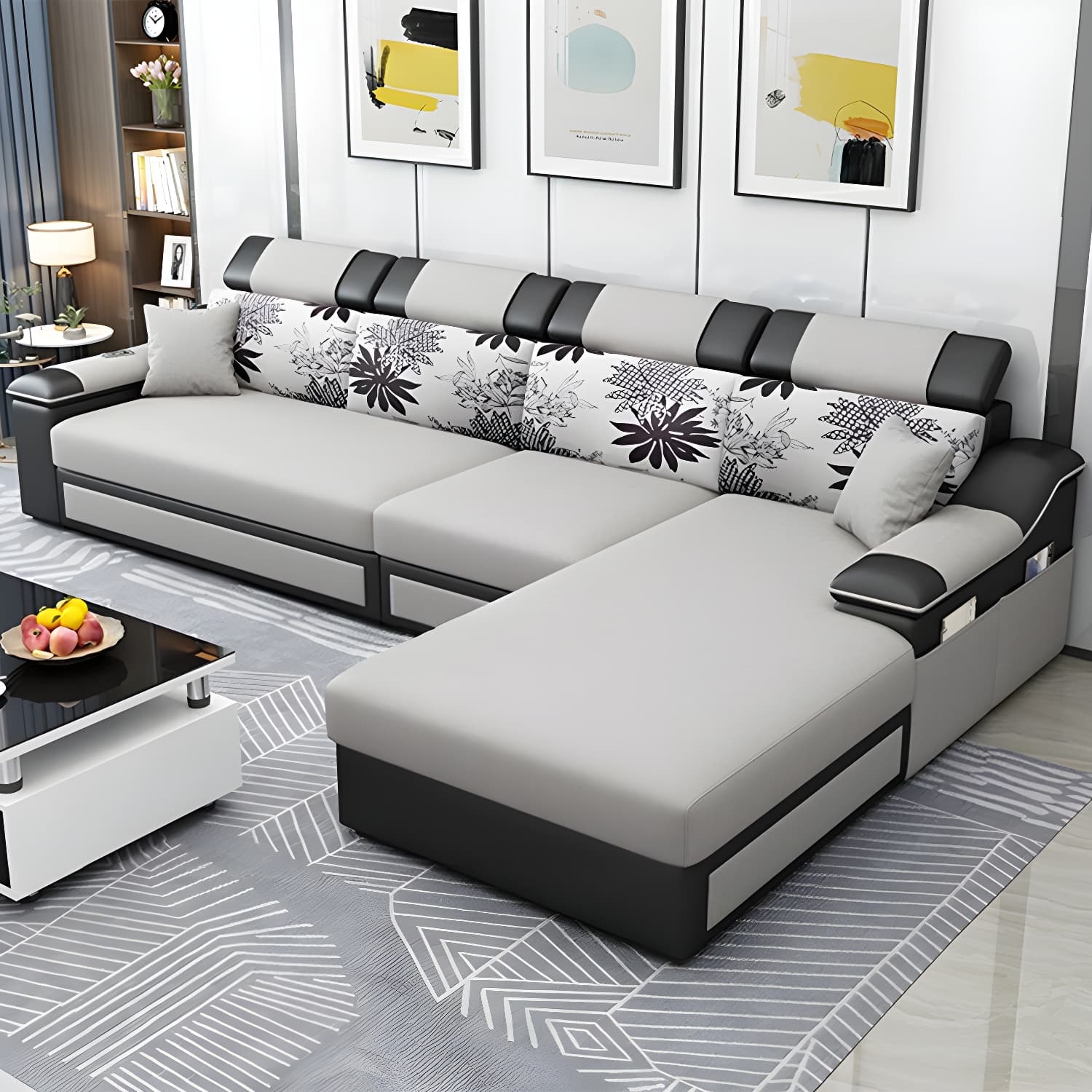 Modern Reversible L-Shape Wood Modular Sofa Chaise with Pillow Top Arm - image 10