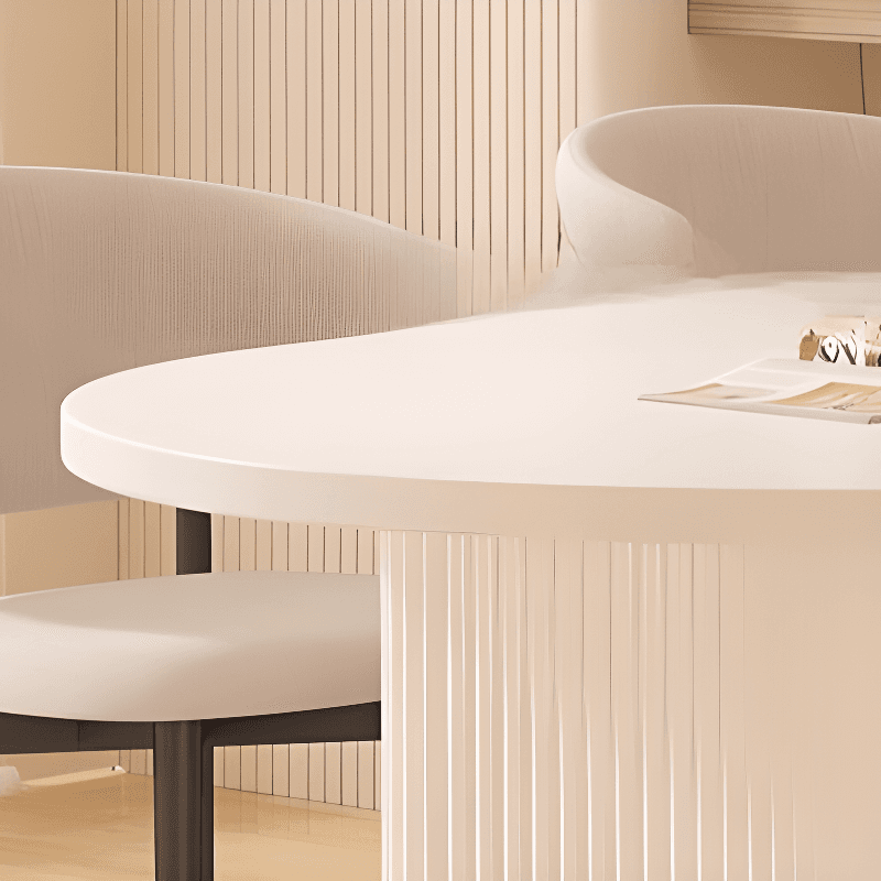 Art Deco Dining Table with Ivory Stone Top, Standard Height, Scratch-shielded, Fixed Table Mechanism - image 7