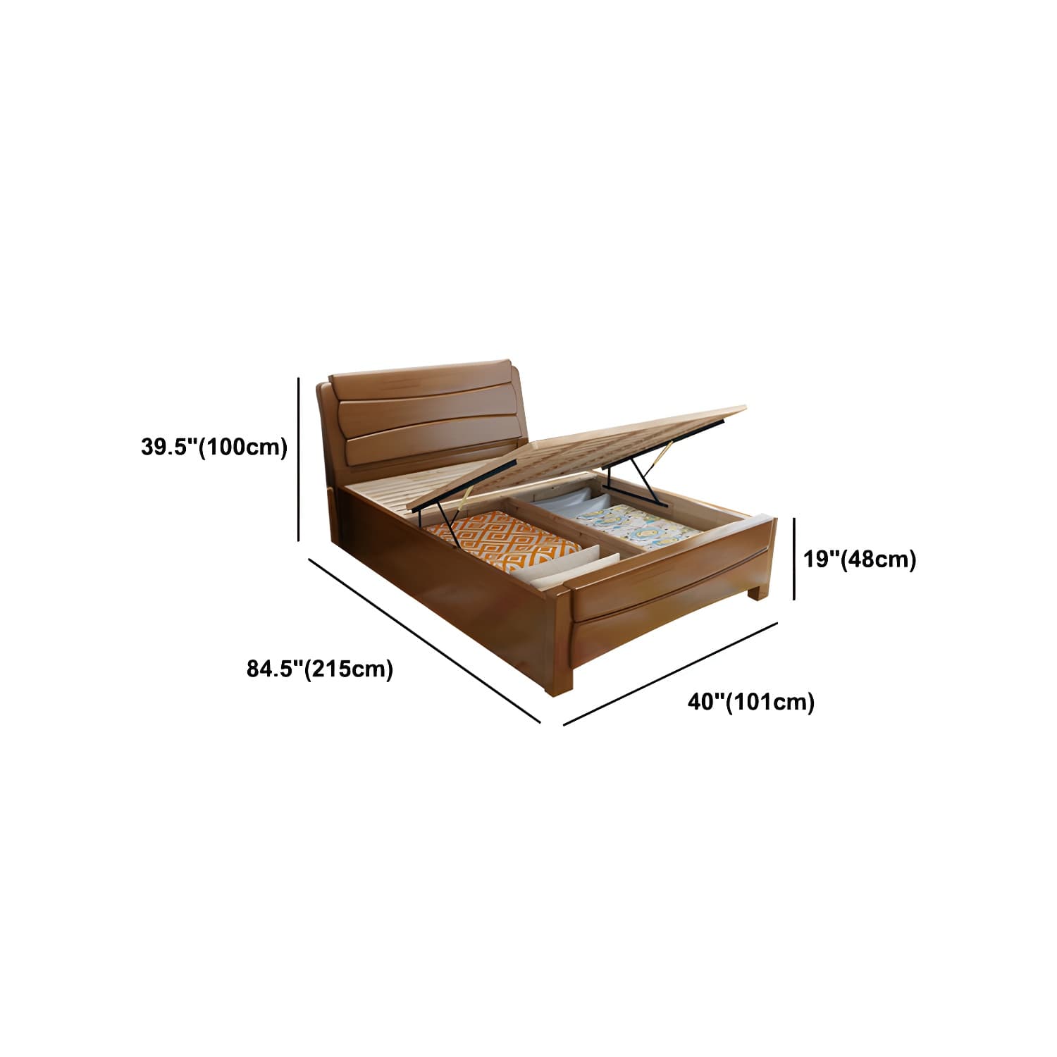 84.65 inch Wide Traditional Bed Frame Rubberwood Standard Bed with Headboard - image 16