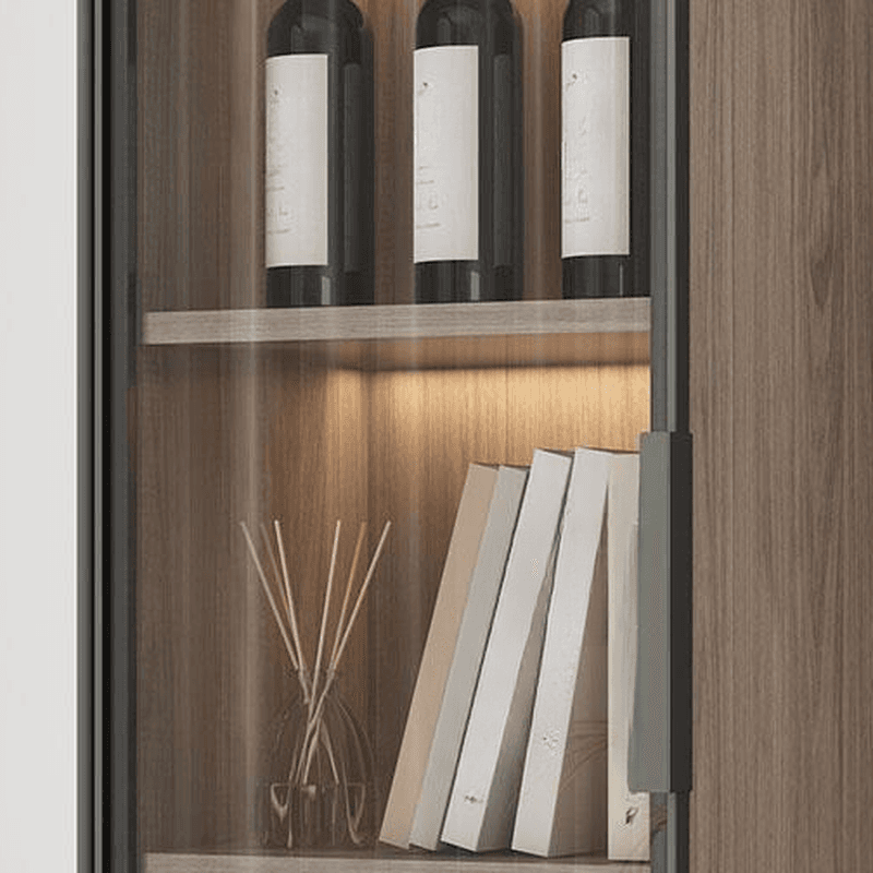 Rectangle Utility Cabinet with Locker, Glass Door, Pull Bars, White/Espresso/Off White Top, Soft Close Drawer, and Light - image 8