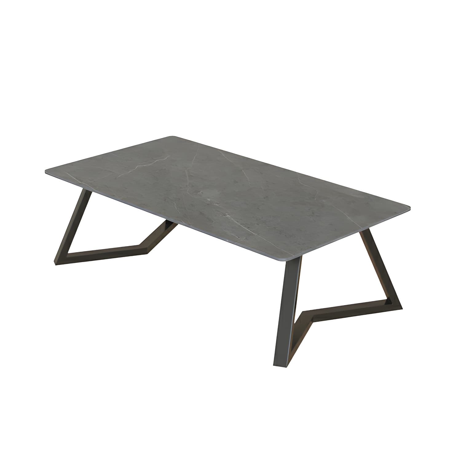 Rectangular Stone Modern Coffee Table with Black Iron Double Pedestal Base - image 5