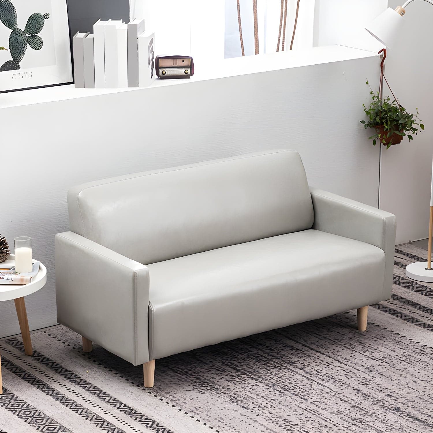 Scandinavian Tuxedo Arm Sofa with Tight Back 27.16" High Faux Leather - image 8