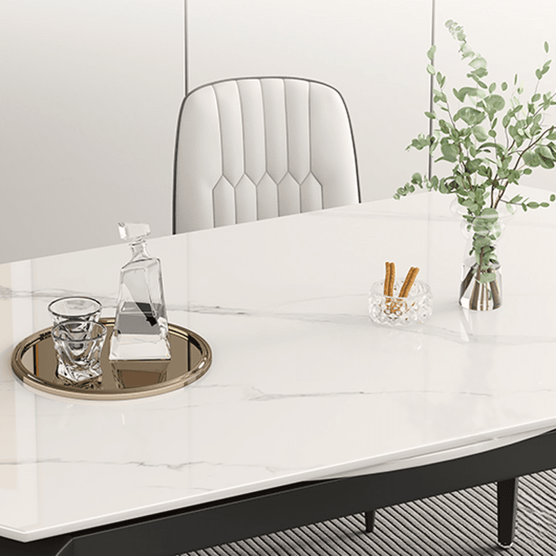 Minimalist Rounded Slate Stone Dining Table Set with 4 Legs and Padded Chair Back, Available in 9-piece/7 Piece Set/5-piece - image 4
