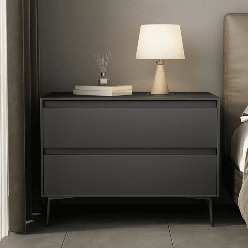 Scandinavian 2 Drawers Nightstand With Drawer Storage in Artificial Leather with Leg