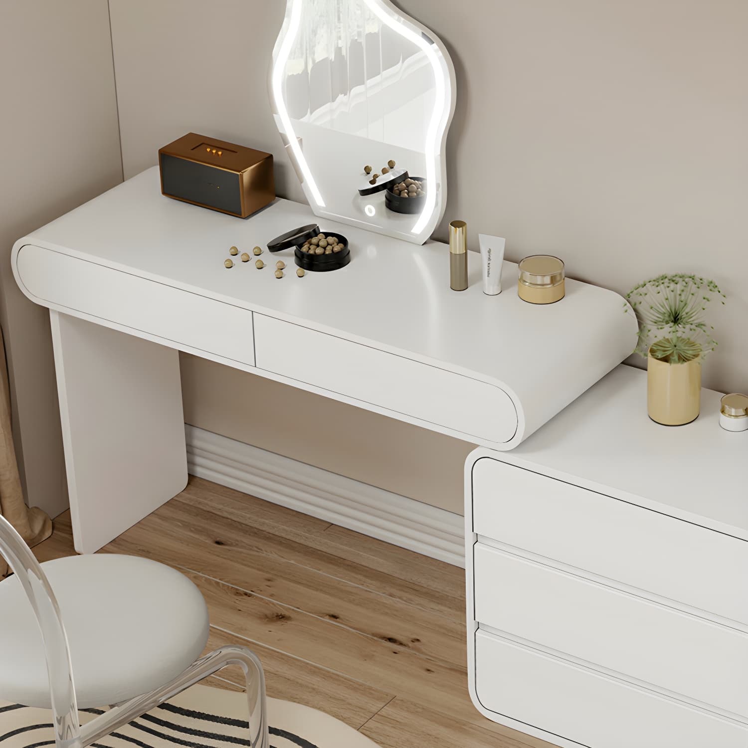 Modern White Wooden Makeup Vanity With Soft Close Drawers & Easy Assembly, Standard Width - image 9