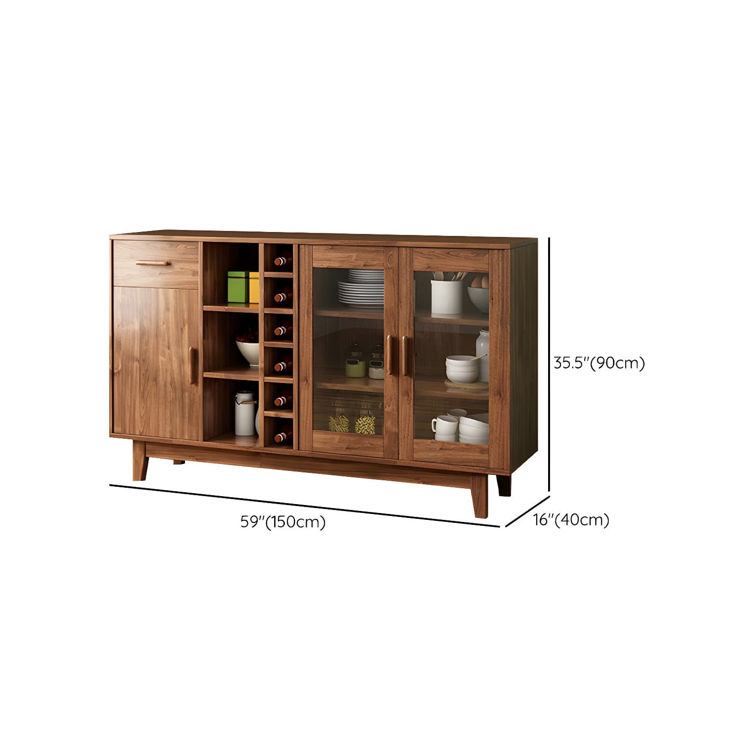 Modern Brown Wood Buffet Sideboard with Glass Doors and Drawers - image 15